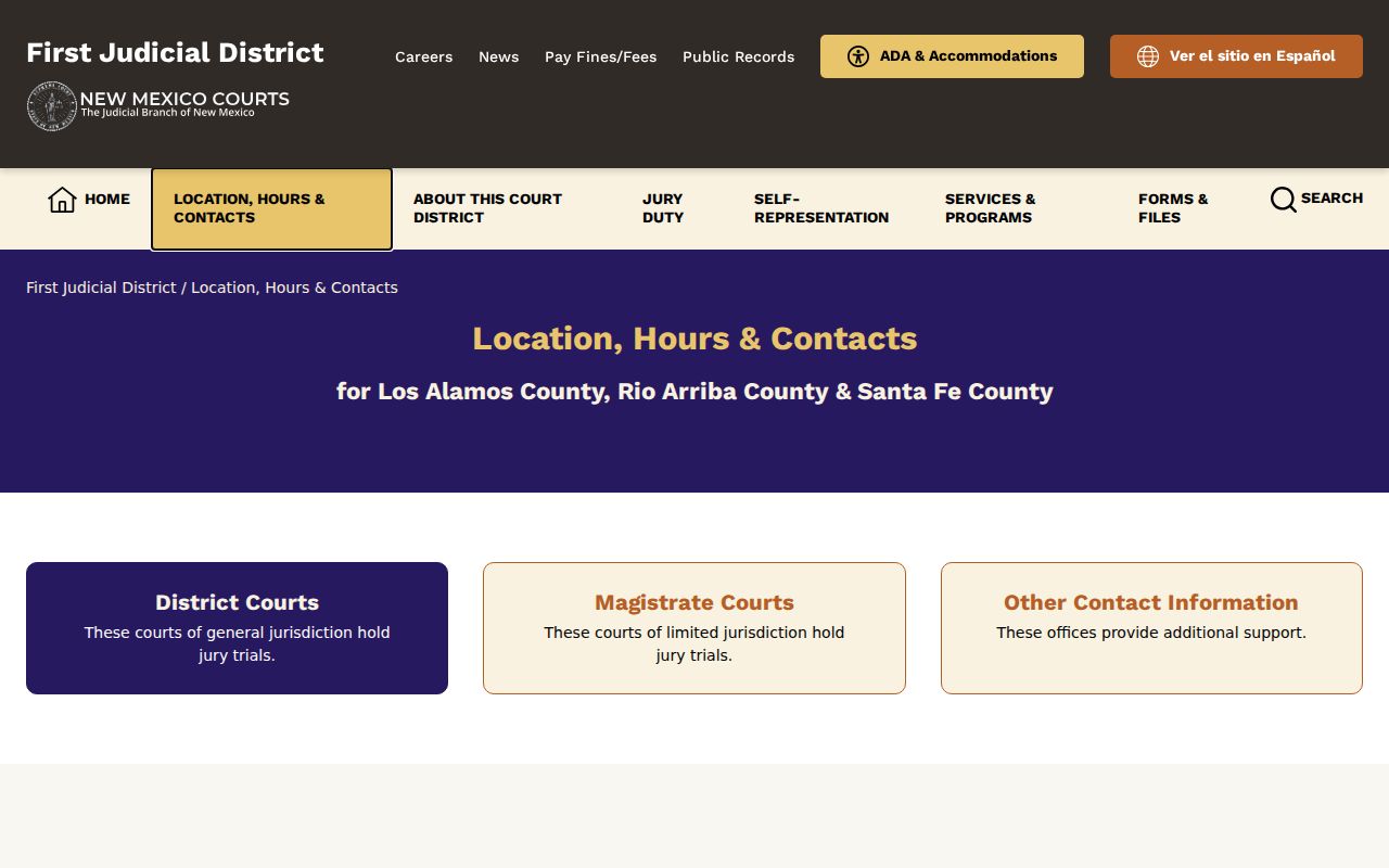 Rio Arriba County warrant records First Judicial District court contacts