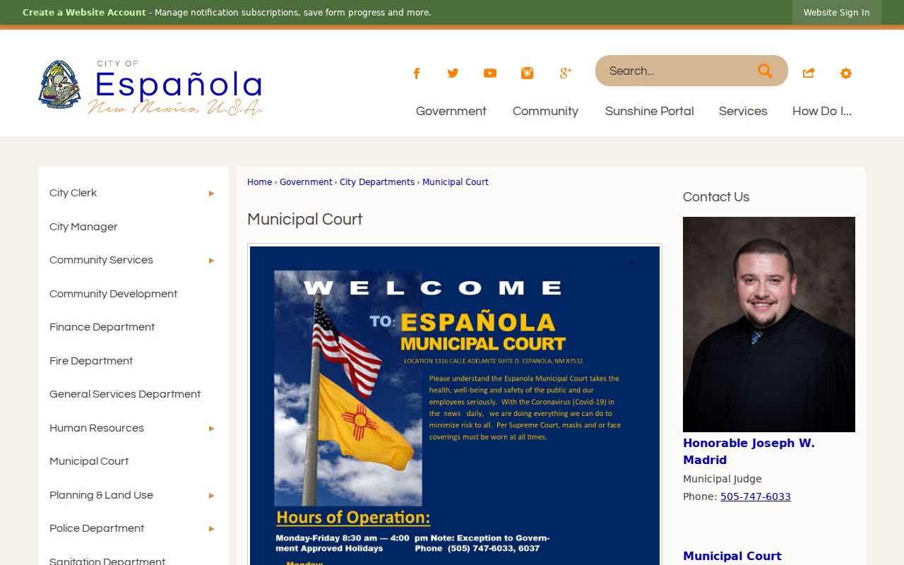 Española warrant records municipal court calendar and traffic arraignment schedule