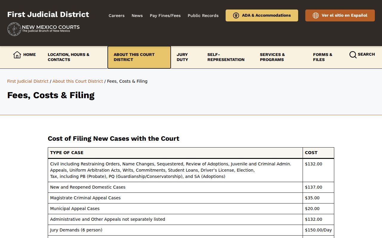 Rio Arriba County bench warrants court fees and payment information