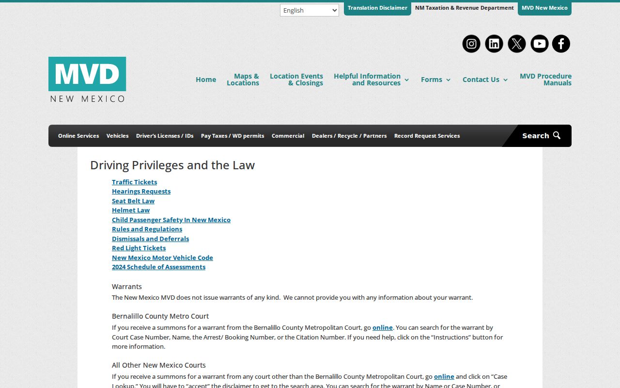 Rio Arriba County traffic warrant MVD routing to court Case Lookup