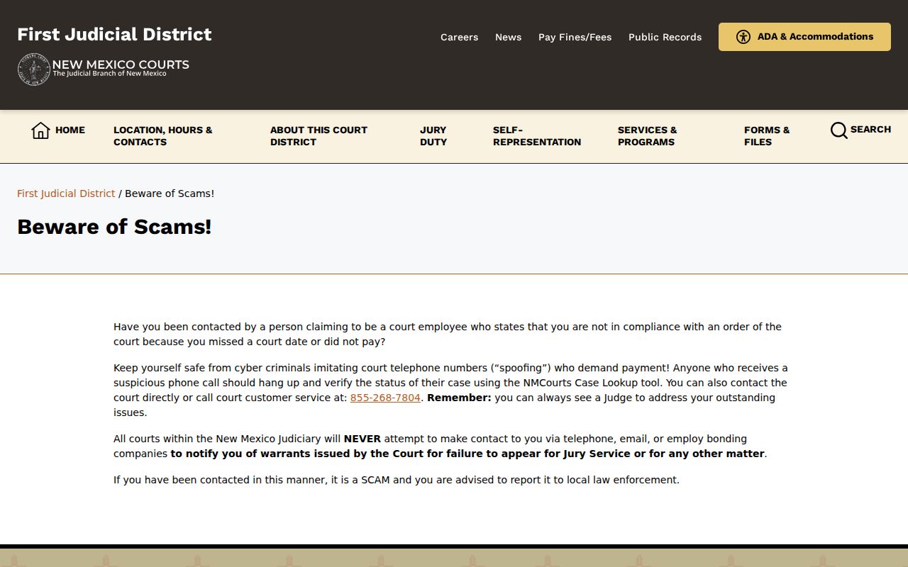 Rio Arriba County active warrants official court scam warning